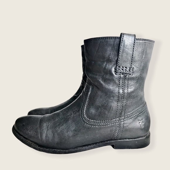 Frye Anna Shortie Black Leather Cute Casual Streetwear Pull On Ankle Booties - Picture 9 of 16